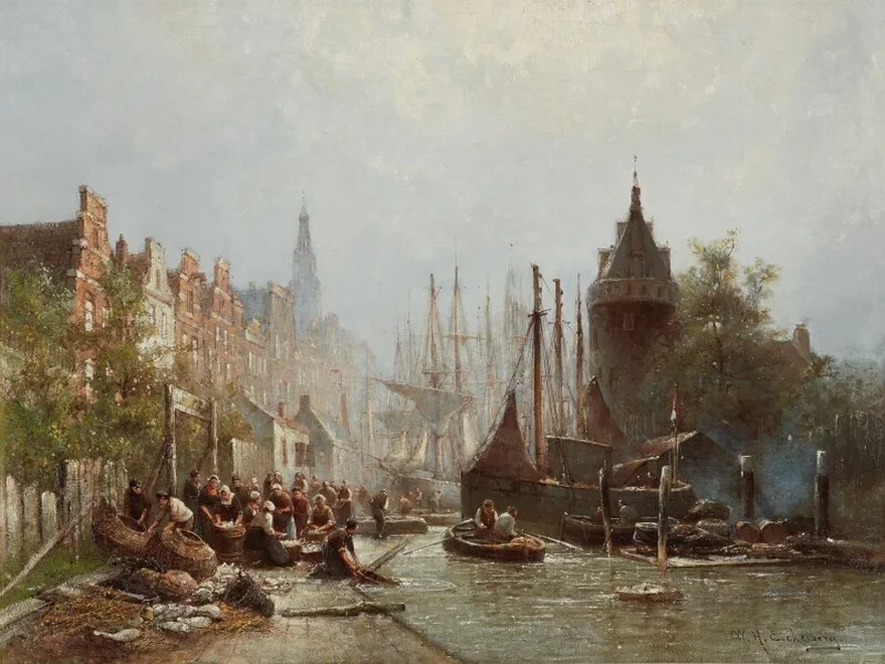 1845-Willem Hendrik Eickelberg - Pescatori indaffarati